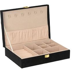 Foto van Luxe sieradenbox/juwelendoos zwart fluweel 28 x 19 x 7 cm - sieradendozen