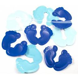 Foto van Blauwe voetjes tafelconfetti xl voor geboorte versiering 30 stuks - confetti