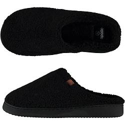 Foto van Heren instap slippers/pantoffels teddy wol zwart maat 43-44 - sloffen - volwassenen