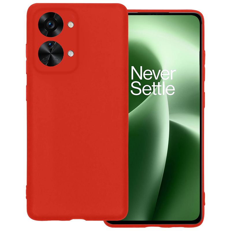 Foto van Basey oneplus nord 2t hoesje siliconen back cover case - oneplus nord 2t hoes silicone case hoesje - rood