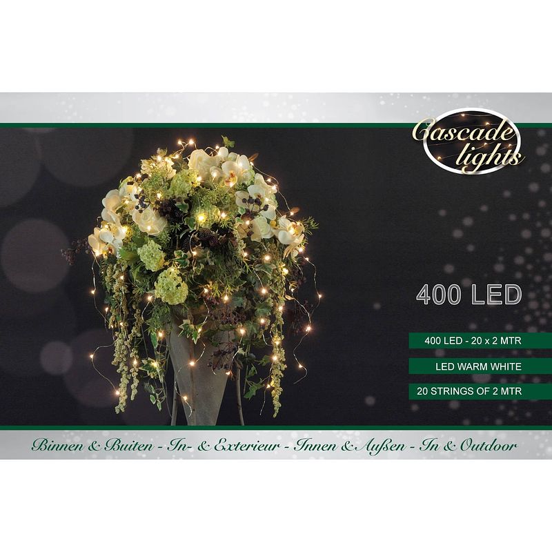 Foto van Cascade verlichting zilverdraad 400l/20x2m led warmwit