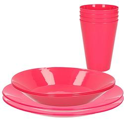 Foto van 20-delig ontbijt/diner set van hard kunststof roze - campingborden