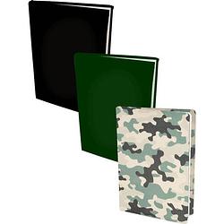 Foto van Assortiment rekbare boekenkaften a4 - 2 x camouflage - 2 x zwart - 2 x groen