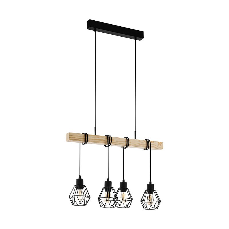 Foto van Eglo townshend 5 hanglamp - e27 - 70 cm - zwart/bruin