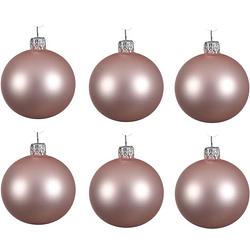 Foto van 6x glazen kerstballen mat lichtroze 6 cm kerstboom versiering/decoratie - kerstbal