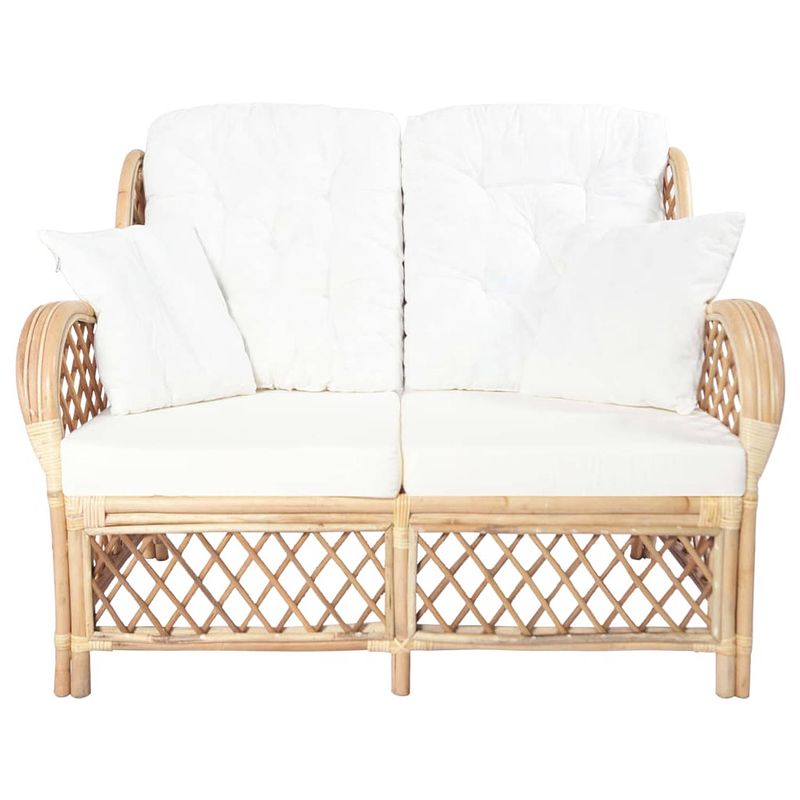 Foto van The living store 2-zitsbank rattan - 125 x 80 x 90 cm - crèmewit kussen