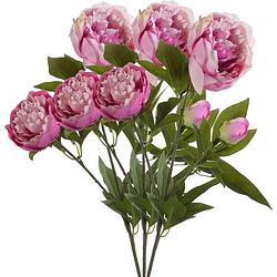 Foto van Emerald kunstbloem pioenrozen tak - 3x - 3 bloemen - roze - 70 cm - decoratie - kunstbloemen