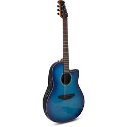 Foto van Ovation cs24p-blfl-g ovation celebrity traditional plus cs24p mid cutaway blue flame maple limited edition