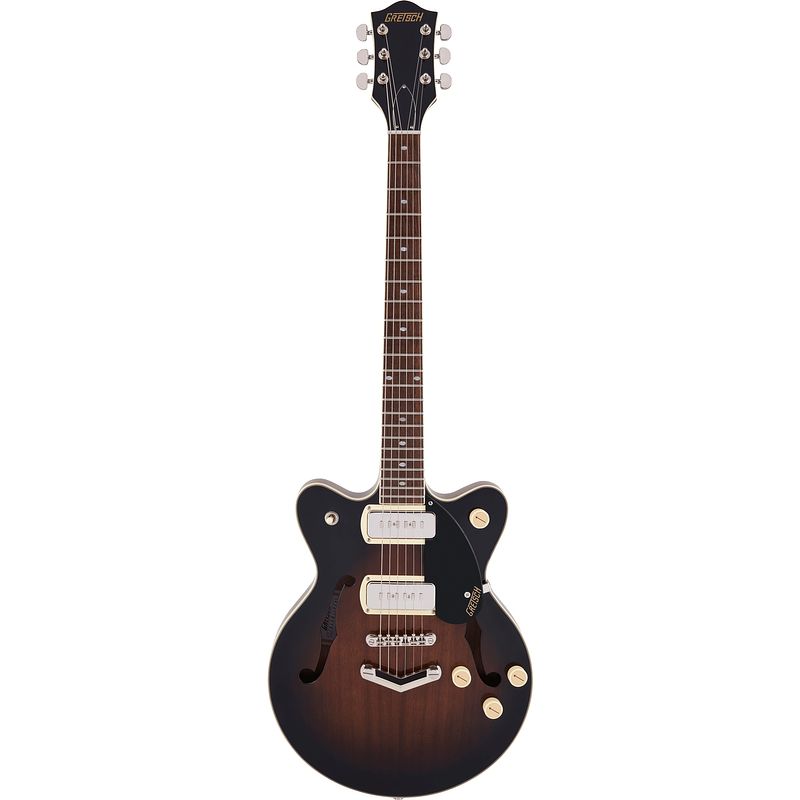 Foto van Gretsch g2655 p90 streamliner centerblock junior dc brownstone semi-akoestische gitaar