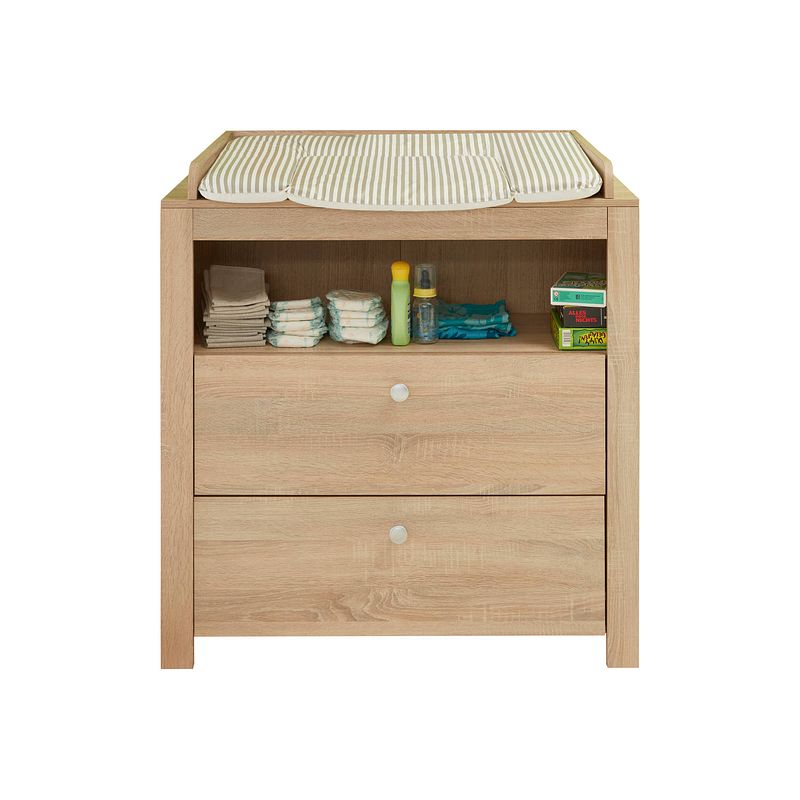 Foto van Olja commode met 2 lades en 1 plank, eiken decor.