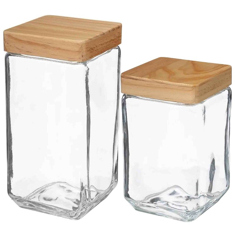 Foto van Keuken voorraadpotten glas met houten deksel - 2 formaten - 6x stuks - voorraadpot