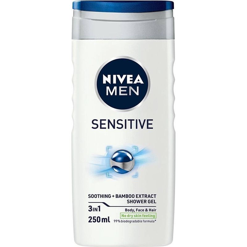 Foto van Men sensitive 3in1 douchegel - gezicht, lichaam en haar - 250ml