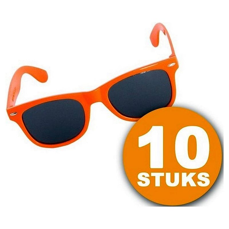 Foto van Oranje feestbril 10 stuks oranje bril ""blues"" feestkleding ek/wk voetbal oranje versiering versierpakket
