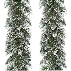 Foto van Set van 2x stuks kerst dennenslinger guirlandes groen met sneeuw 30 x 270 cm - guirlandes