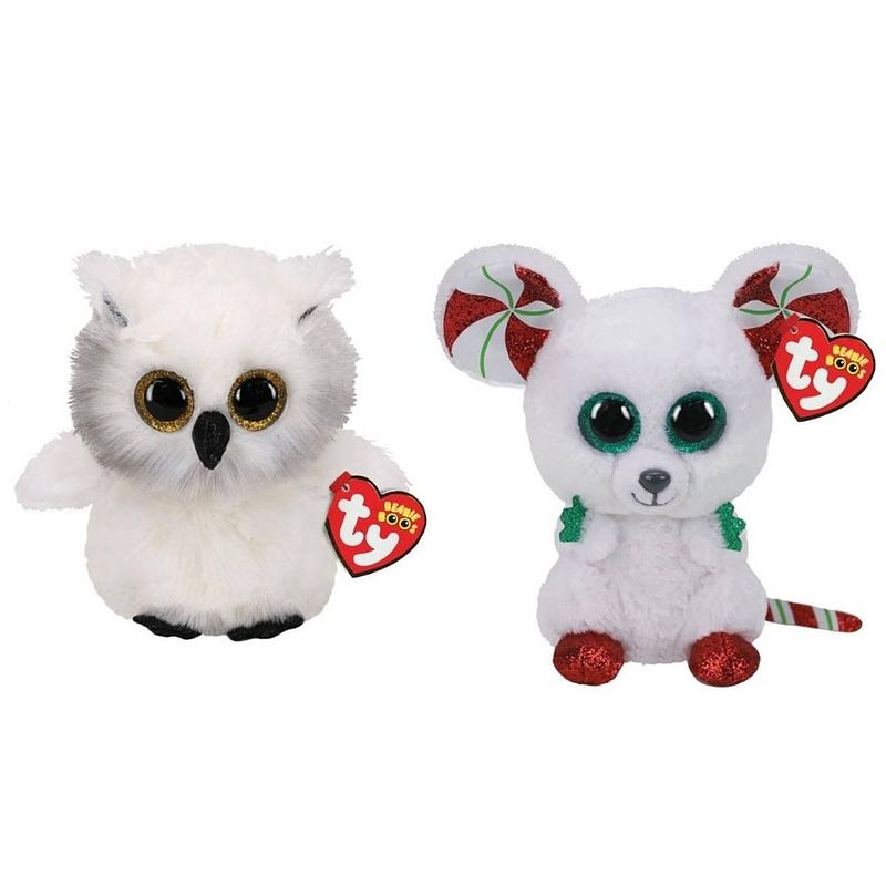 Foto van Ty - knuffel - beanie boo's - ausitin owl & christmas mouse