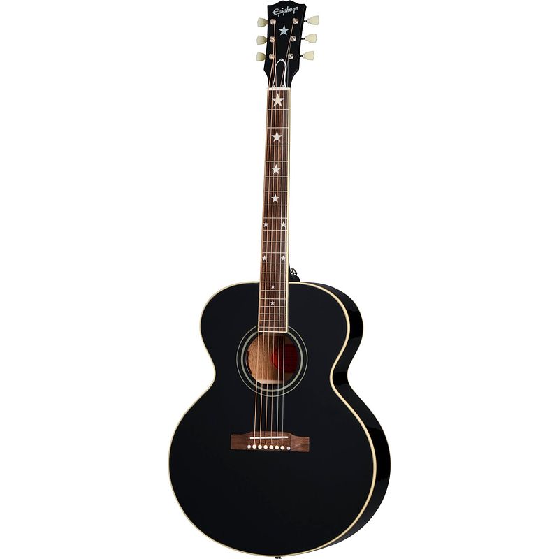 Foto van Epiphone modern collection j-180 ls ebony elektrisch-akoestische westerngitaar met koffer