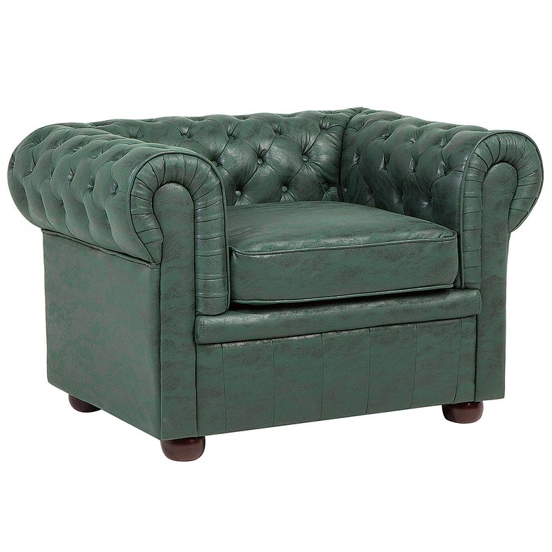 Foto van Beliani chesterfield - fauteuil-groen-kunstleer