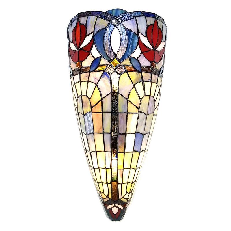 Foto van Haes deco - wandlamp tiffany blauw 26x15x52 cm e27/max 2x60w