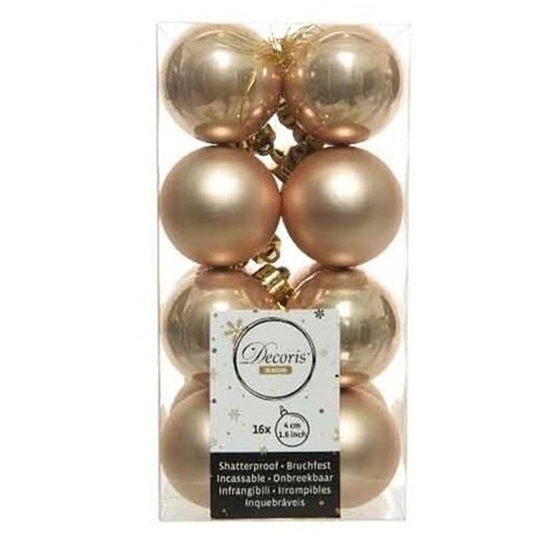 Foto van 16x kunststof kerstballen glanzend/mat donker parel/champagne 4 cm kerstboom versiering/decoratie - kerstbal