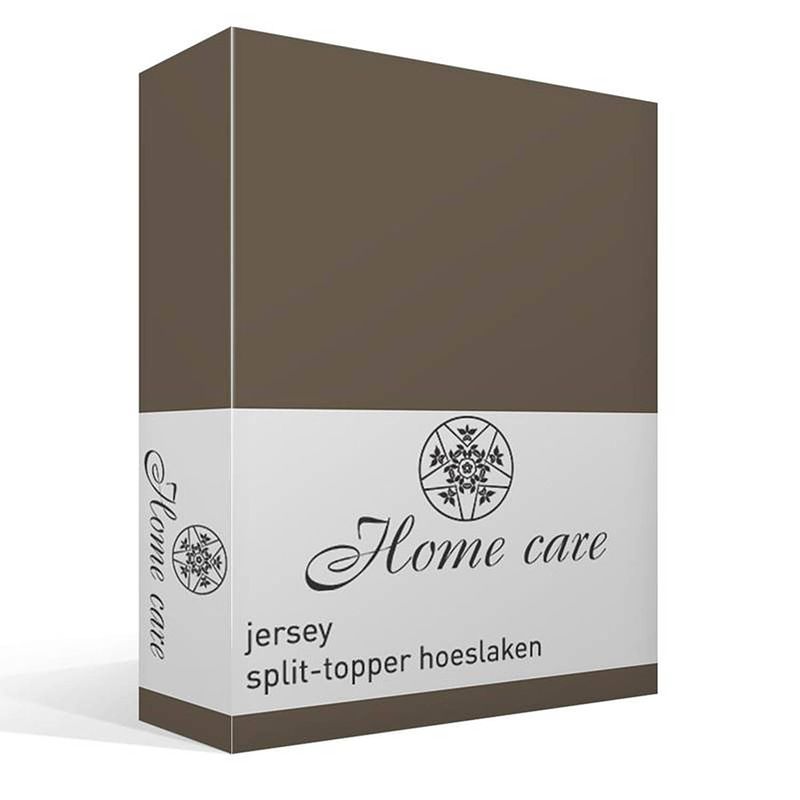 Foto van Home care jersey split-topper hoeslaken - 100% gebreide jersey katoen - lits-jumeaux (200x200/220 cm) - taupe