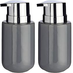 Foto van 2x stuks zeeppompjes/dispensers van keramiek - grijs/zilver - 350 ml - zeeppompjes