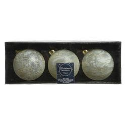 Foto van 6x stuks luxe glazen kerstballen brass wit met goud 8 cm - kerstbal