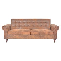 Foto van The living store bedbank chesterfield - houten frame - kunstsuède - bruin - 196x97x59 cm