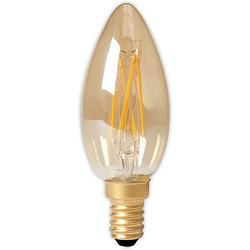 Foto van Calex led full glass filament candle-lamp 240v 3,5w 200lm e14 b35, gold 2100k cri80 dimmable, energy label a+