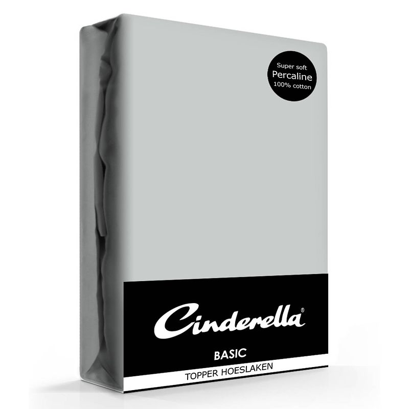 Foto van Cinderella basic percaline katoen topper hoeslaken - 100% percaline katoen - 1-persoons (90x200 cm) - light grey
