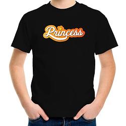 Foto van Koningsdag shirt zwart voor kinderen - princess met kroon m (134-140) - feestshirts