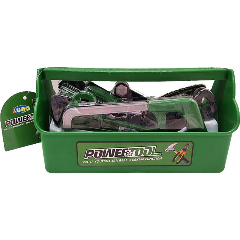 Foto van Luna gereedschapskist powertool junior 27 cm groen 10-delig