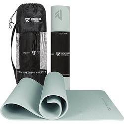 Foto van Yoga mat - fitness mat lichtblauw - yogamat anti slip & eco - extra dik - duurzaam tpe materiaal - incl draagtas