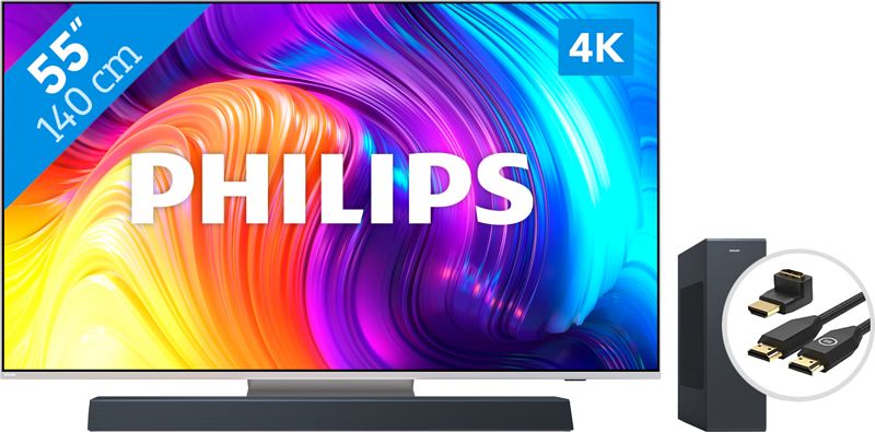 Foto van Philips the one (55pus8807) - ambilight (2022) + soundbar + hdmi kabel