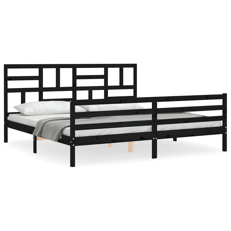 Foto van Vidaxl bedframe met hoofdbord massief hout zwart 6ft super king