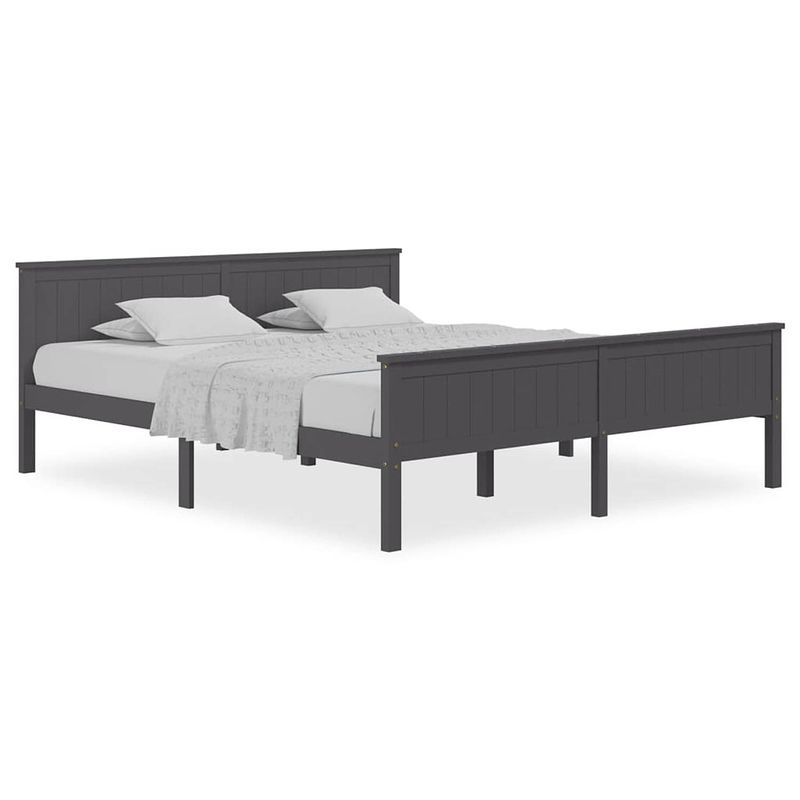 Foto van The living store bedframe - praktisch bed - afmetingen- 208 x 208 x 77 cm - kleur- grijs - materiaal- massief