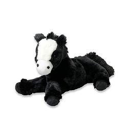 Foto van Inware pluche paard knuffel - liggend - zwart - polyester - 30 cm - knuffel boederijdieren