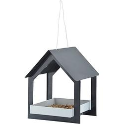Foto van Metalen vogelhuisje/voedertafel hangend antraciet 23 cm - vogelvoederhuisjes