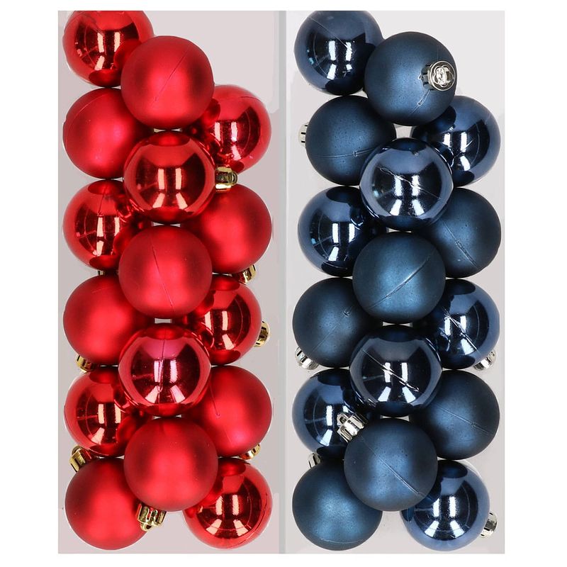 Foto van 32x stuks kunststof kerstballen mix van rood en donkerblauw 4 cm - kerstbal