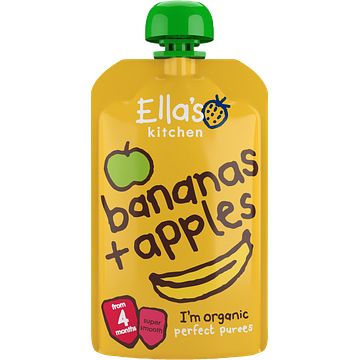 Foto van Ella'ss kitchen bananen + appels 4+ biologisch 120g bij jumbo