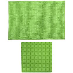 Foto van Msv douche anti-slip mat en droogloop mat - sevilla badkamer set - rubber/microvezel - limegroen - badmatjes