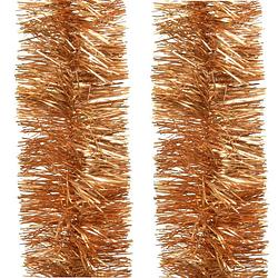 Foto van 2x stuks kerstboom slingers/lametta guirlandes cognac bruin (amber) 270 x 7 cm - kerstslingers