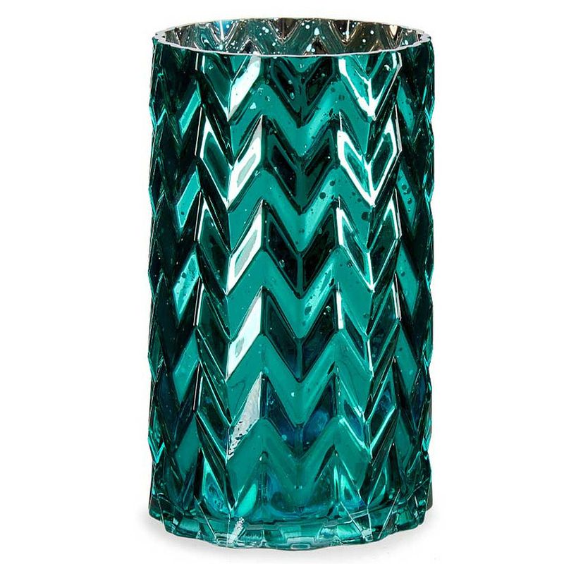 Foto van Bloemenvaas - luxe decoratie glas - turquoise blauw - 11 x 20 cm - vazen