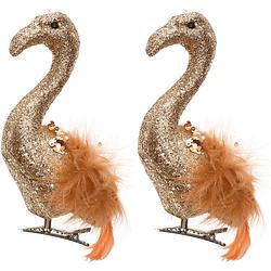 Foto van 2x stuks decoratie vogels op clip flamingo rood 13 cm - kersthangers