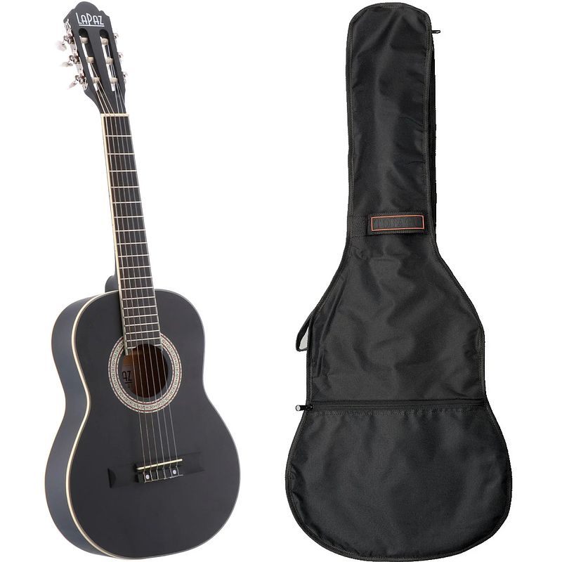 Foto van Lapaz c30bk klassieke gitaar 1/2-formaat zwart + gigbag