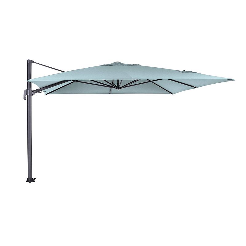 Foto van Garden impressions hawaii big pole zweefparasol 350x350 cm - frame donker grijs - doek mint grijs