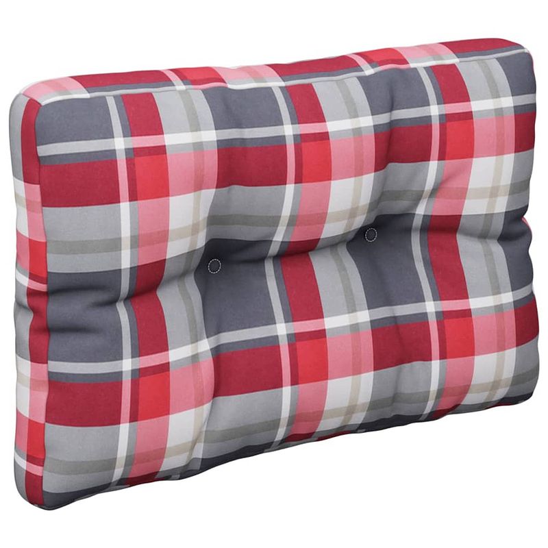 Foto van The living store palletkussen - polyester - 60 x 40 x 12 cm - rood ruitpatroon