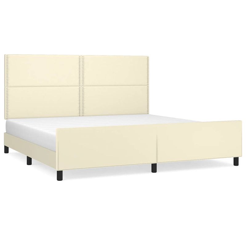 Foto van The living store bedframe - comfort plus - bedframe - 203 x 206 x 118/128 cm - crème kunstleer