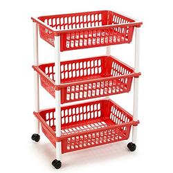 Foto van Opberg trolley/roltafel/organizer met 3 manden 40 x 30 x 61,5 cm wit/rood - opberg trolley