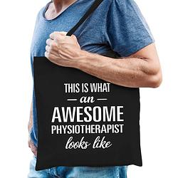 Foto van Awesome physiotherapist / geweldige fysiotherapeut cadeau tas zwart voor dames en heren - feest boodschappentassen