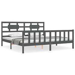 Foto van The living store bed - massief grenenhout - grijs - 205.5 x 185.5 x 100 cm - 6ft super king